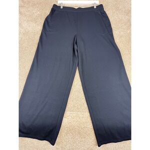 Denim & Co Womens Navy Blue Wide Leg Pull On Pants Elastic Waist Size Large